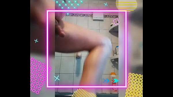 French chubby gay enjoy dildo in shower