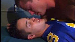 After football practice, two sexy twink jocks swap blowjobs in the locker room, for a little extra w