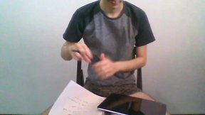 College guy pulls out his man-sized cock for his study pal on skype