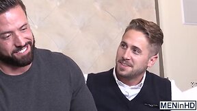 Sweet gay boy with tattoos gets his meat hole skewered