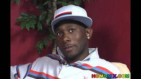 Chubby bald guy does decent deepthroat on a black cock