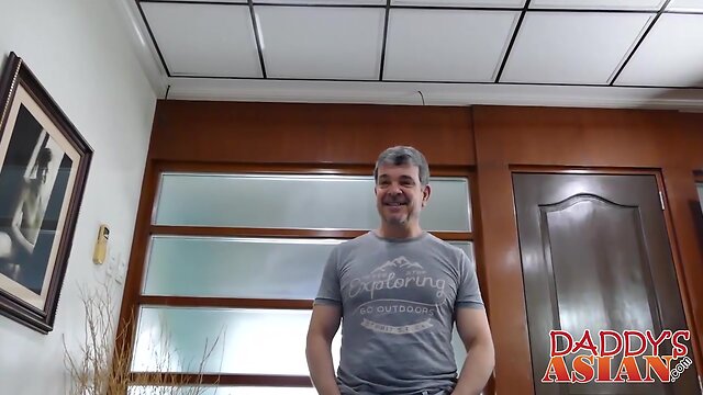 Two asian twinks like to be fucked by mature perv Daddy