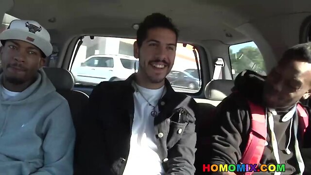 White dude sucking off two black cocks