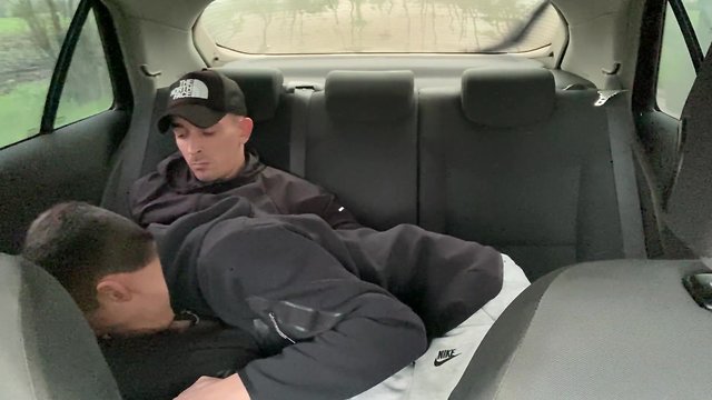 Oral sex in a vehicle with facial finish