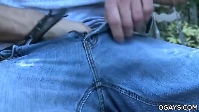 Agitated gay couple makes love