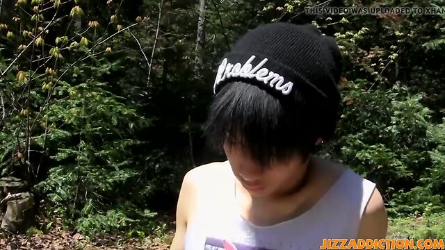 Outdoor masturbation with anal beads for a cute Asian twink