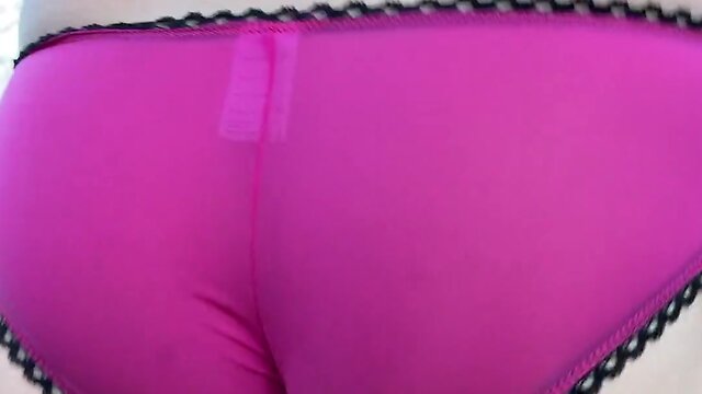 Amateur crossdresser twink in sheer pink see through panties outdoors