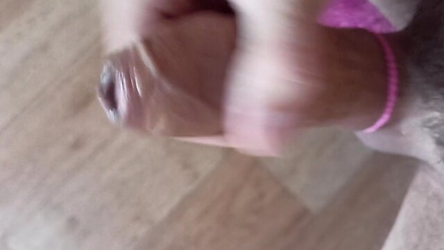 Screams of pleasure as big cock fills foreskin with cum