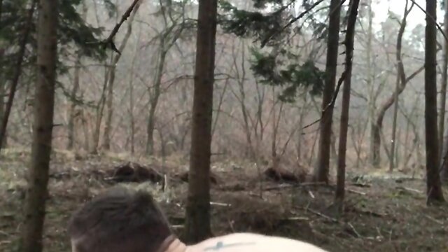 Naked public outdoor masturbation in german woods during rain – jerk off with small and big dicks and muscles in g-string