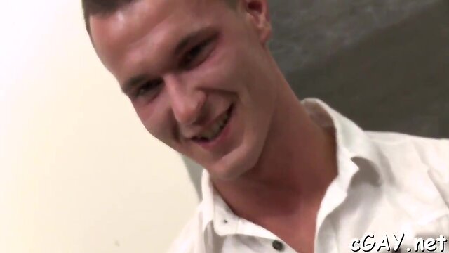 Glazy facial semen flow for lad